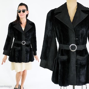 Lilli Ann 1970s Black Suede Faux Fur Jacket | 70s Black Suede & Faux Fur Short Coat | Mod Coat | London Leathers by Lilli Ann | Medium