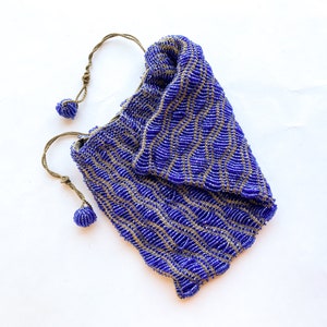 1900s Blue Beaded Evening Bag Royal Blue Glass Bead Purse image 7