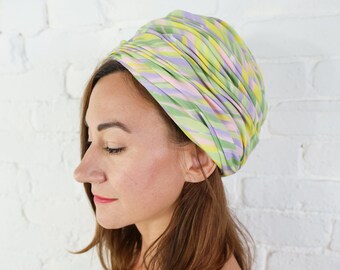 1960s Mr Ken Turban and Matching Scarf M Pink Purple Green Color Block Excellent Vintage 1960s Mr Ken Original Turban Hat S-M and Scarf 22.25  main image 2