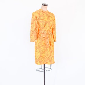 1960s Orange Yellow Print Dress 60s Yellow & Orange Nylon Print Shift Twiggy Medium image 3