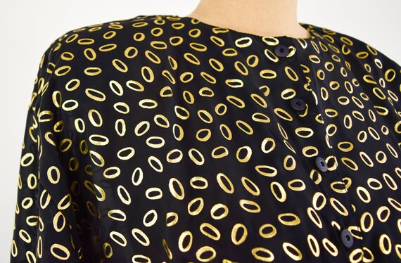 1980s Black & Gold Skirt Set | 80s Black Print Sk… - image 9