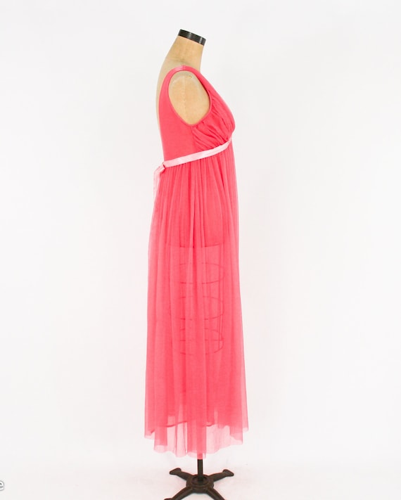 1950s Pink Pleated Nightgown | 50s Coral Pink Nig… - image 5