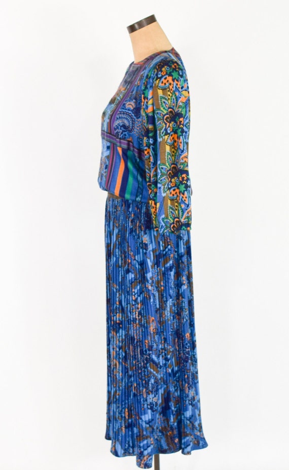 Diane Freis | 1980s Blue Wool Print Dress | 80s B… - image 5
