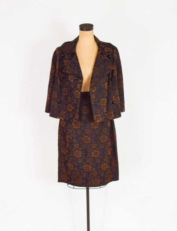 1960s Brown Brocade Suit | 60s Black & Brown Broc… - image 6