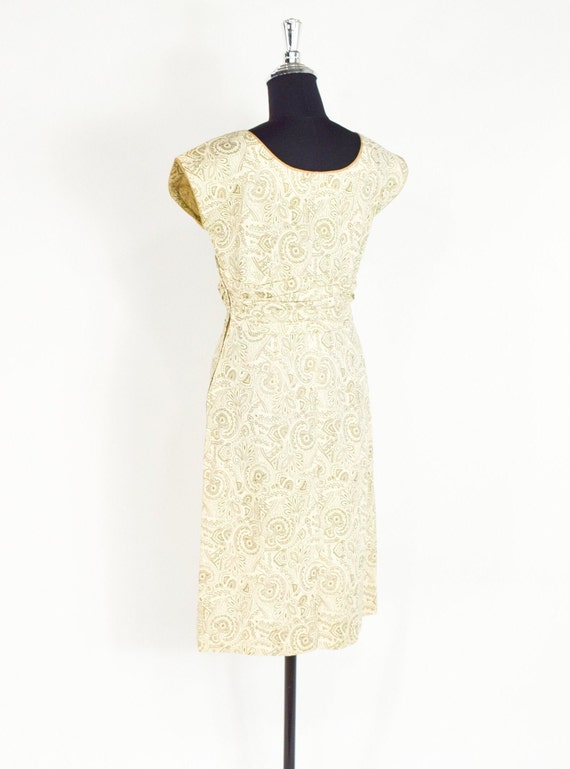 1950s Creme Cotton Print Dress | 50s Creme & Gold… - image 5