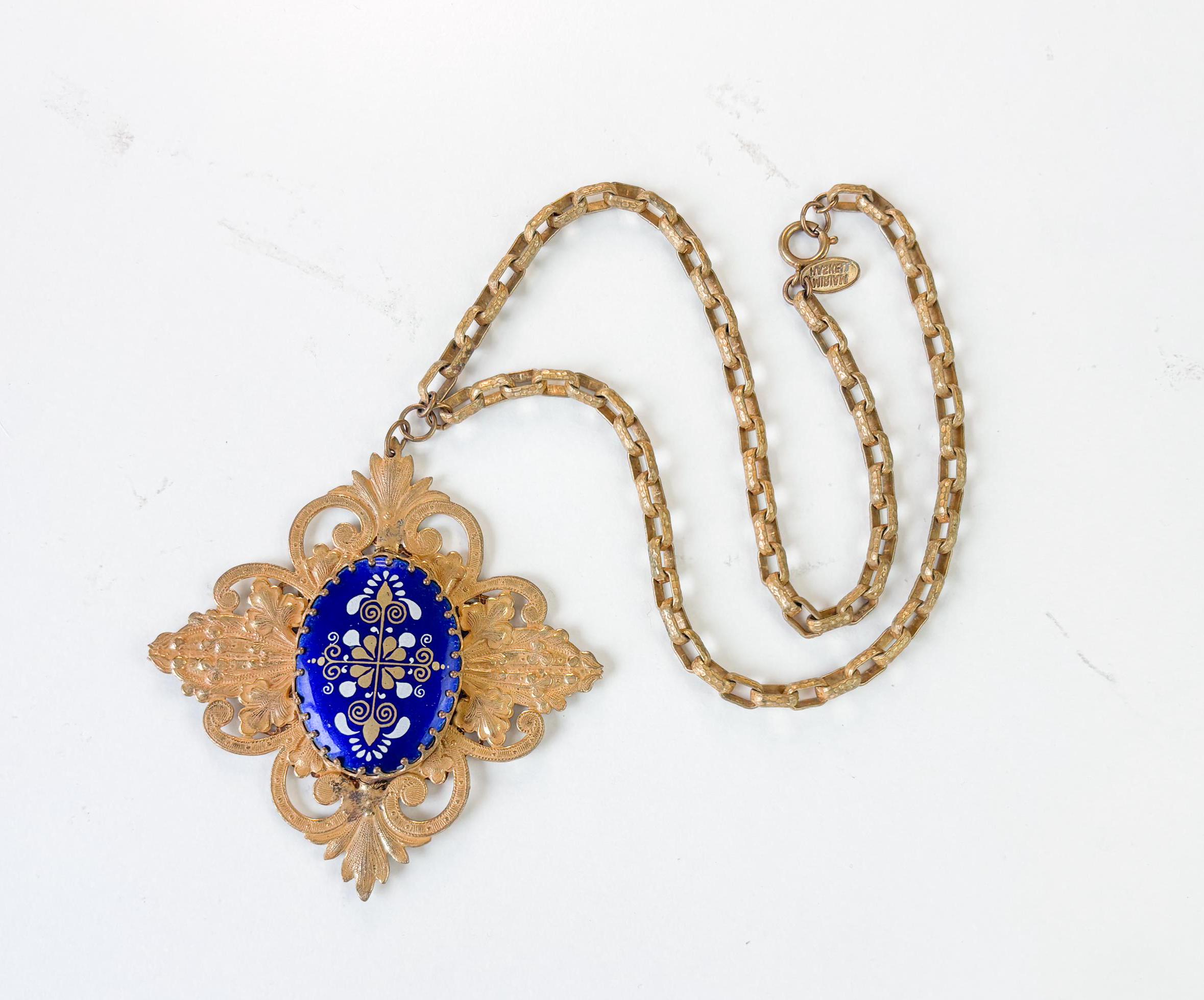 Vintage Miriam Haskell Necklace |1940s Cobalt Blue Glass Filigree