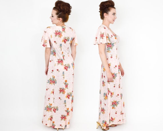 1970s Pink Floral Maxi Dress | 70s Pink Flower Ma… - image 5