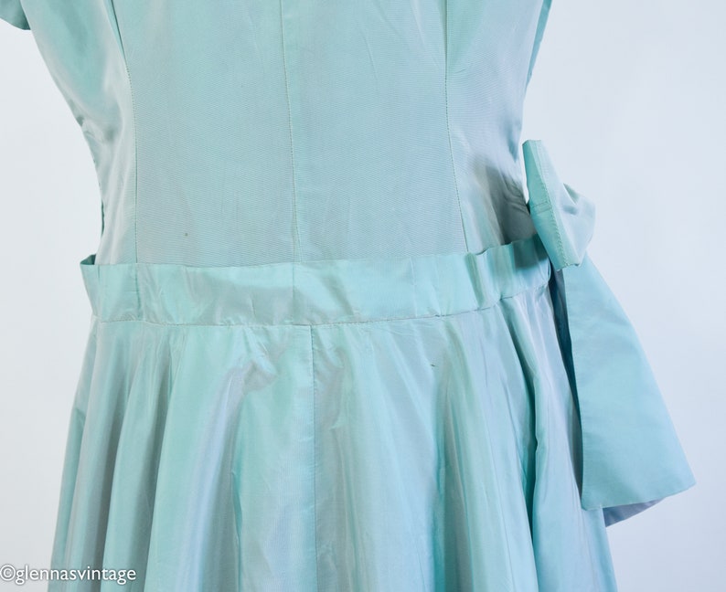 1940s Iridescent Green Evening Dress 40s Mint Green Taffeta Formal Old Hollywood XL image 9
