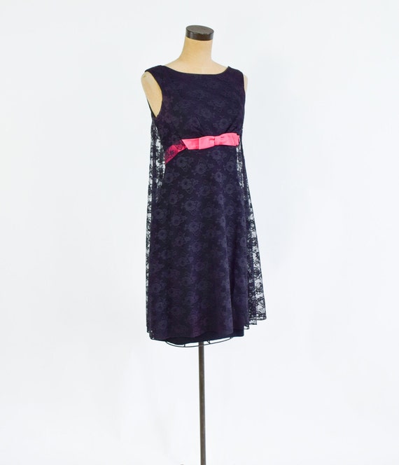 1960s Black Lace & Hot Pink Party Dress | 60s Bla… - image 5