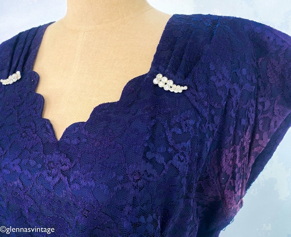 1940s Navy Blue Lace Cocktail Dress | 40s Blue La… - image 9