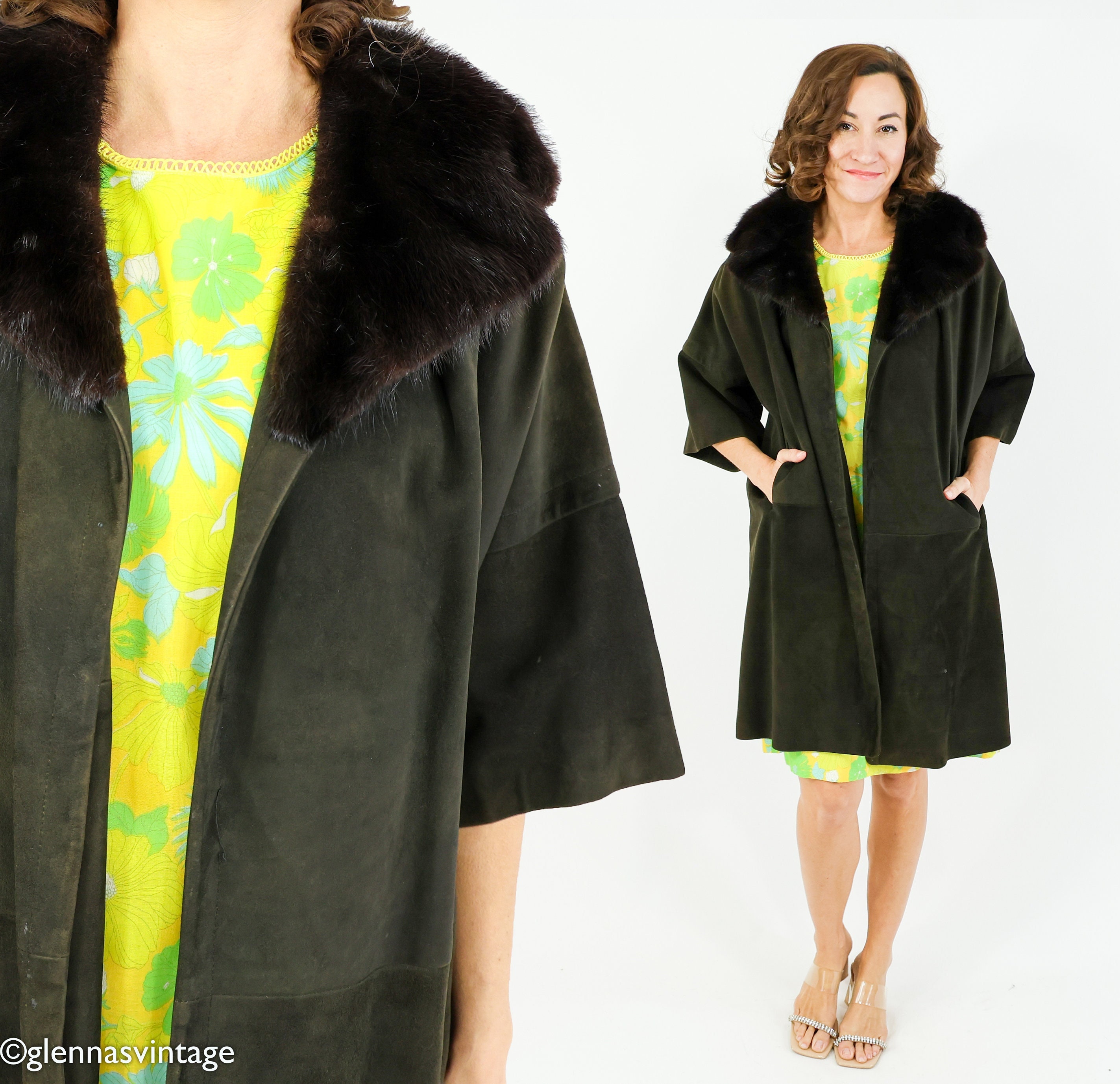 1960 Brown Suede Coat | Vintage Brown Fur Collar Jacket | Nicole