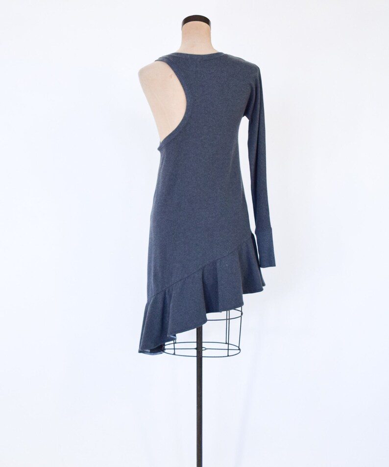 2000s Gray Knit Dress Gray Sweatshirt Dress Asymmetrical Gray Sport Dress ATKO Small image 4