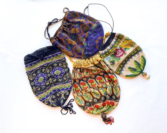1900s Blue Floral Beaded Bags | Turn of the Centu… - image 1