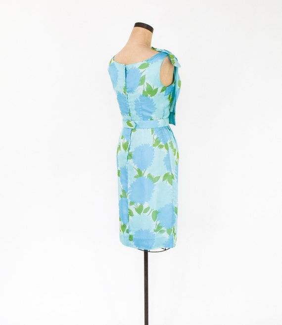 1950s Turquoise Blue Floral Party Dress | 50s Blu… - image 7