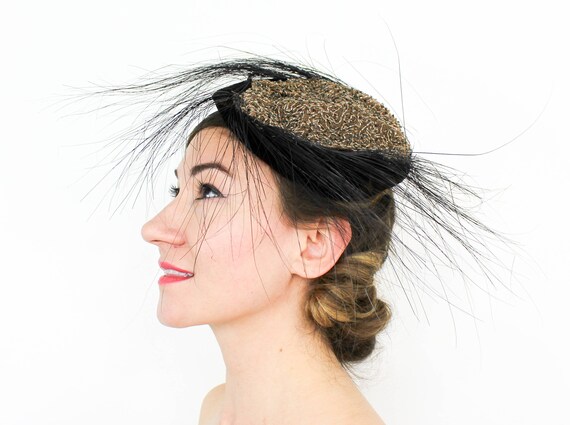 1940s Bronze Beaded Fascinator | 40s Bronze Tilt H
