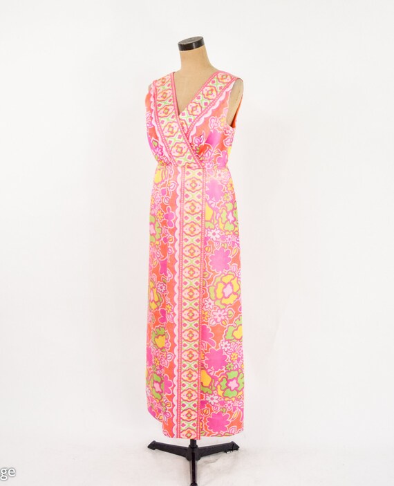 Precious 70s Pink Flocked Floral Cotton Maxi Dress
