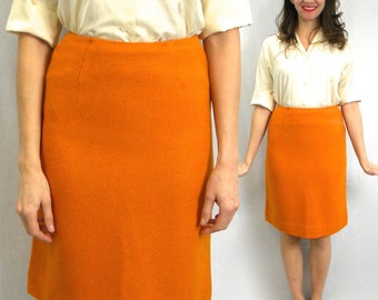 1960s Orange Wool Pencil Skirt | 60s Orange Wool Skirt | Bernhard Altman | Extra Small