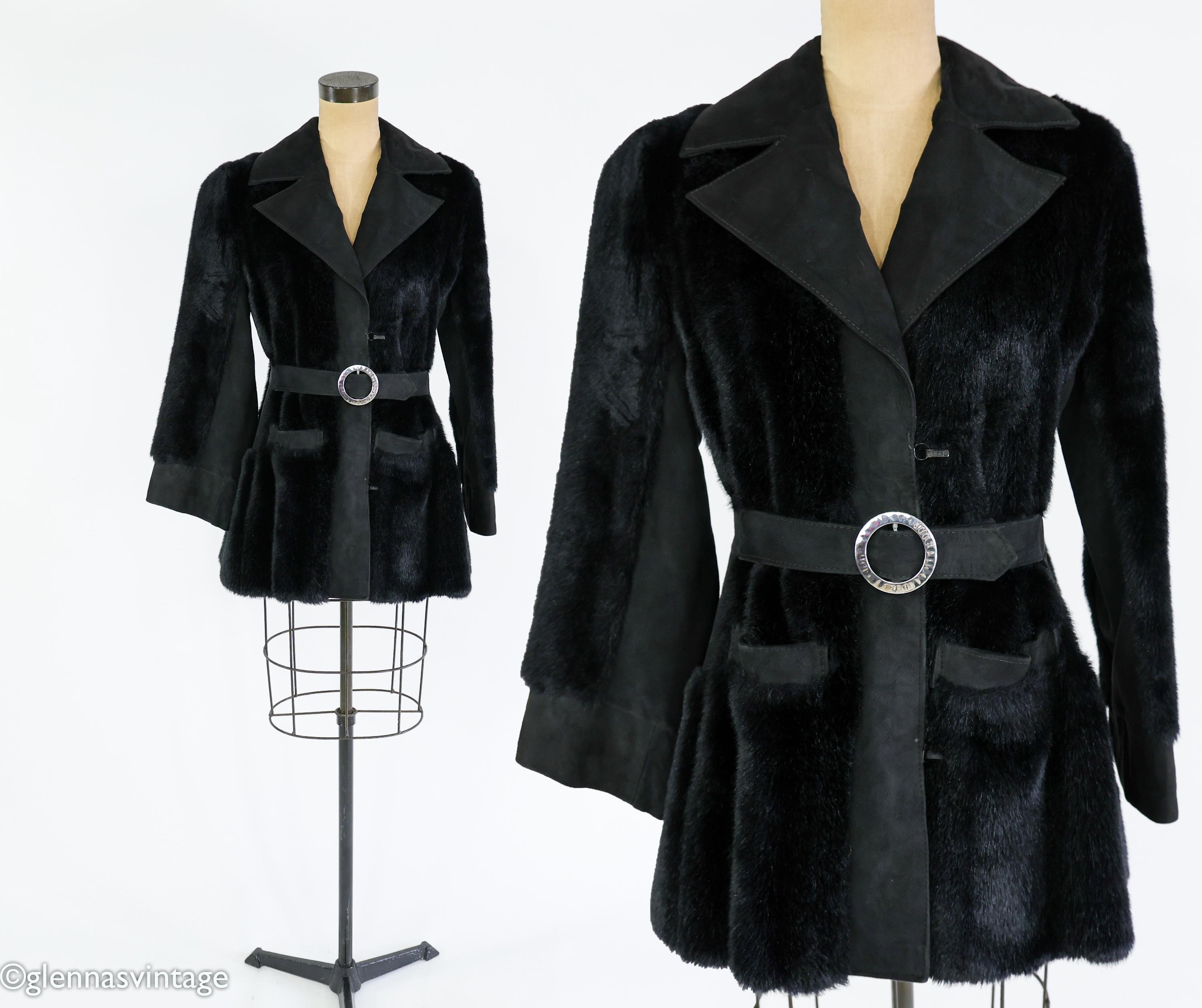 Lilli Ann 1970 年代 ブラック スエード フェイクファー ジャケット