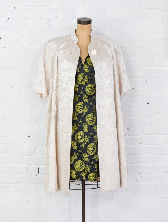 1950s Creme Brocade Evening Coat | 50s Ivory Silk… - image 3