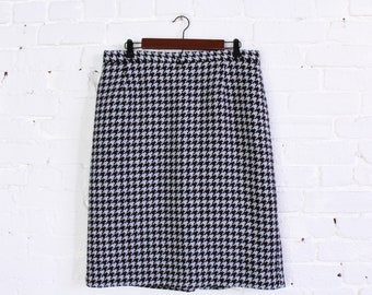 1980s Gray & Brown Houndstooth Skirt | 80s Houndstooth Pencil Skirt | A. Giannetti | Medium