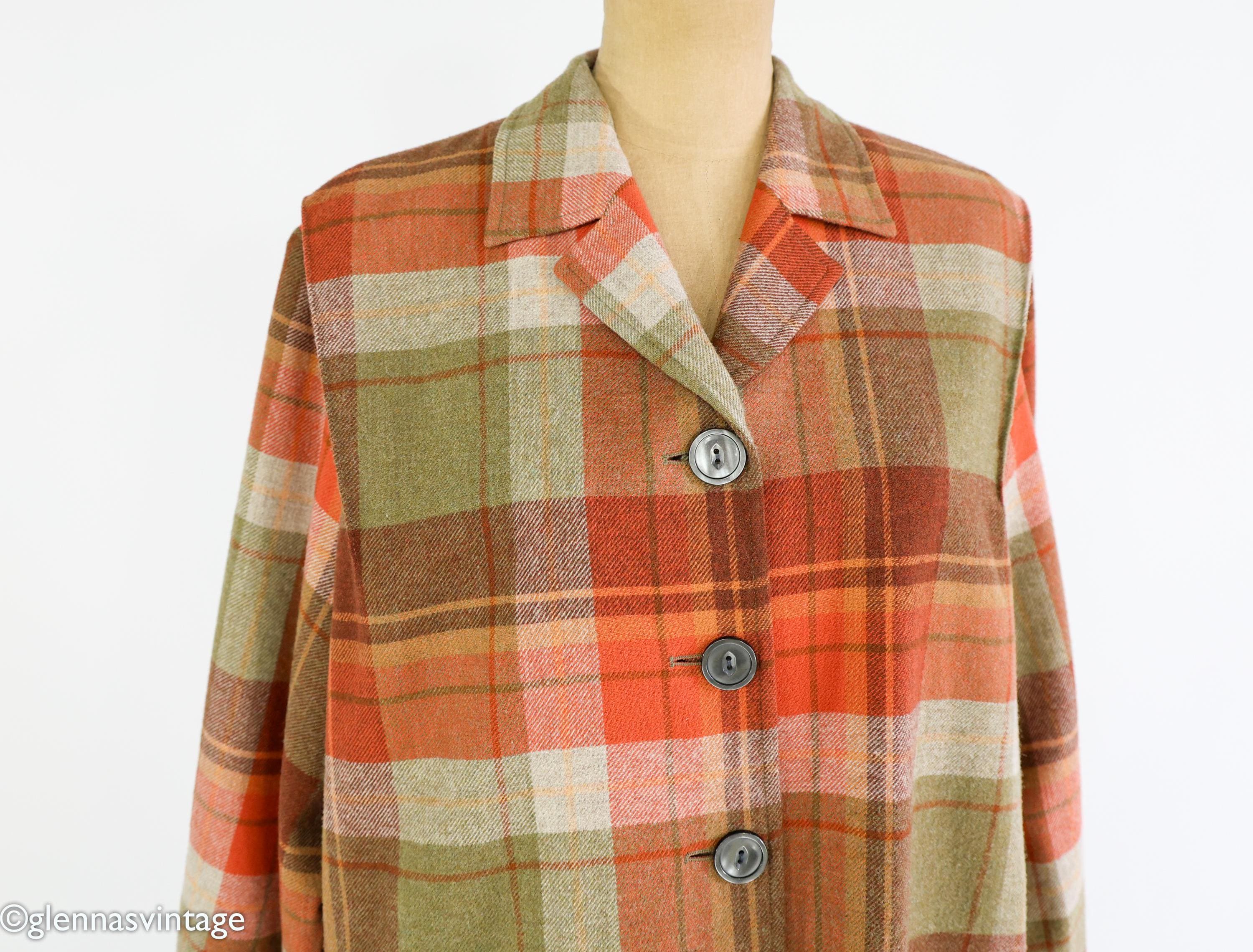 Pendleton | 1980s Orange & Brown Wool Plaid Jacket | 40s