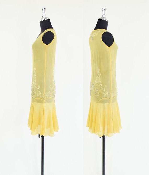 1920s Buttercup Yellow Silk Dress | 20s Yellow Be… - image 3