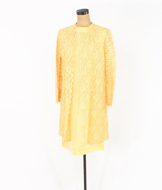 1960s Yellow Silk Dress & Lace Coat Set | 60s But… - image 2