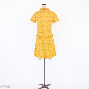 1960s Yellow Wool Plaid Dress 60s Gold Plaid Shift Dress Twiggy Style Medium image 5