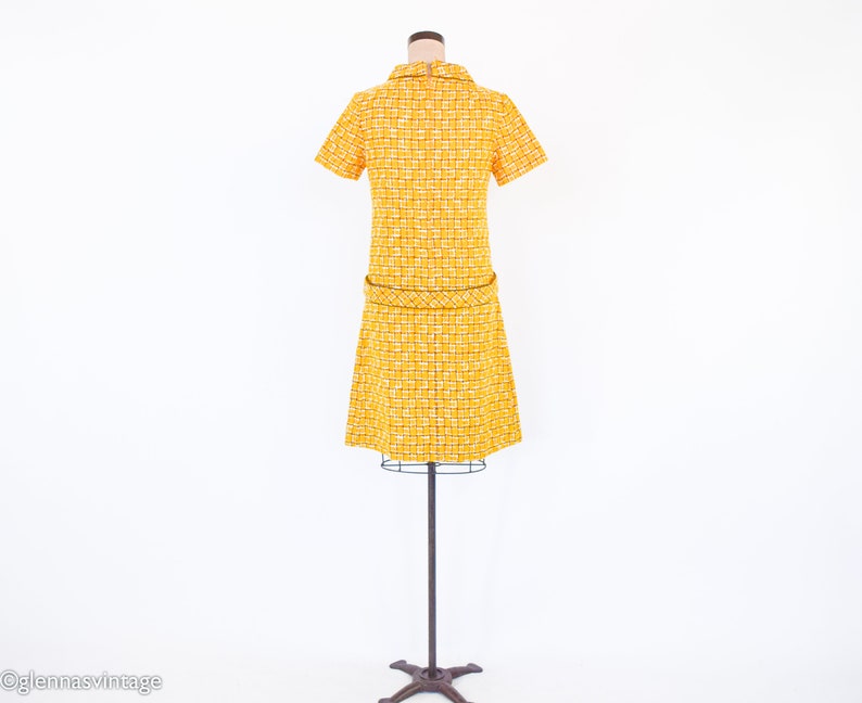 1960s Yellow Wool Plaid Dress 60s Gold Plaid Shift Dress Twiggy Style Medium image 5