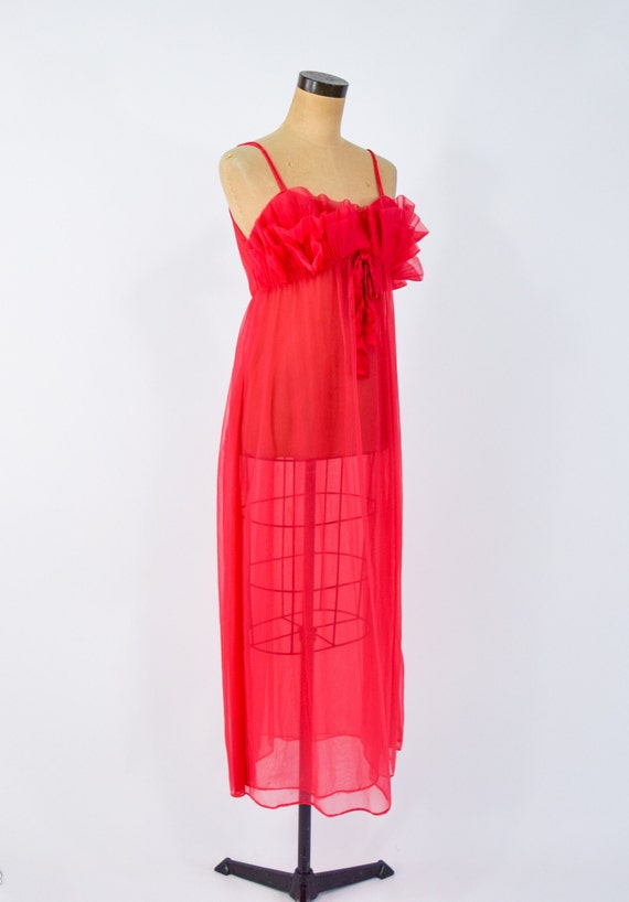 1950s Red Nylon Nightgown | 50s Red Long Nightgow… - image 3