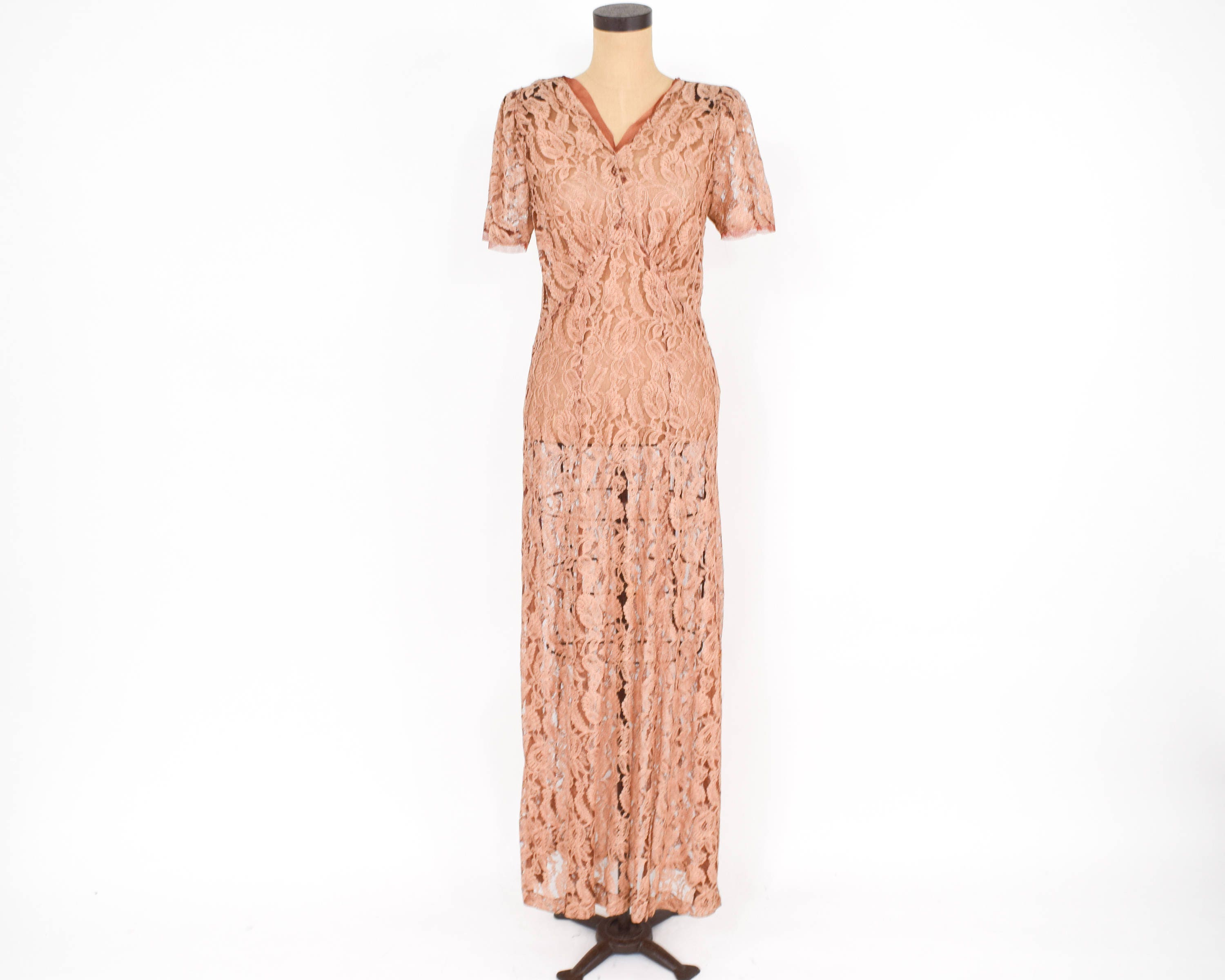 1930s Peach Lace Dress 30s Copper Floral Lace Evening Dress - Etsy