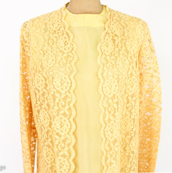 1960s Yellow Silk Dress & Lace Coat Set | 60s But… - image 9