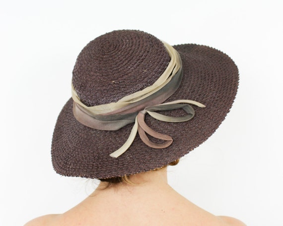 1940s Brown Woven Straw Hat | 40s Brown Saucer Hat