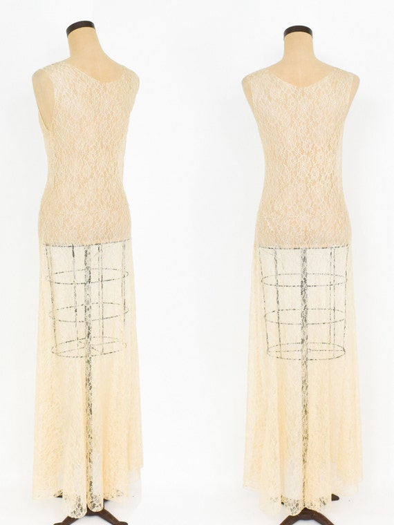 1930s Beige French Lace Evening Gown | 30s Beige … - image 7