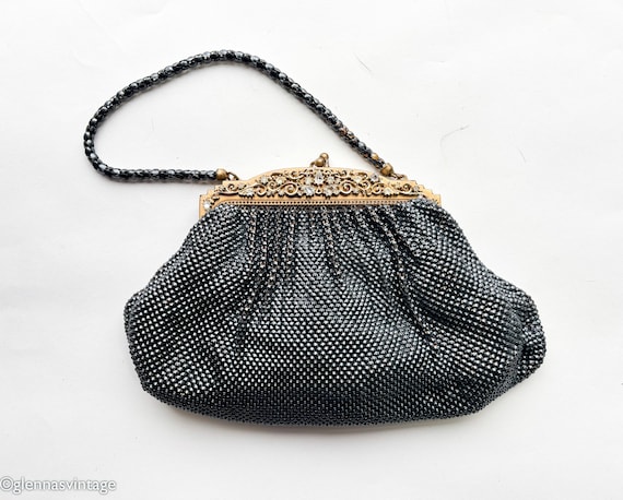 1930s Whiting & Davis Black Mesh Handbag | Vintage Black Evening