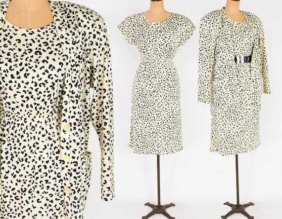 1980s Animal Print Cotton Knit 3pc Set | 80s Leopa