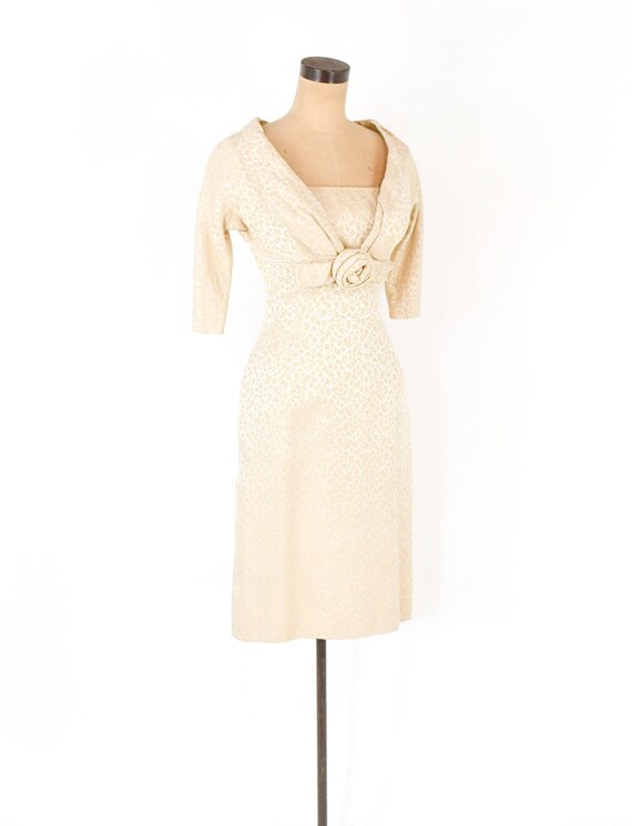 1950s Beige Brocade Sheath Dress & Jacket | 50s B… - image 3