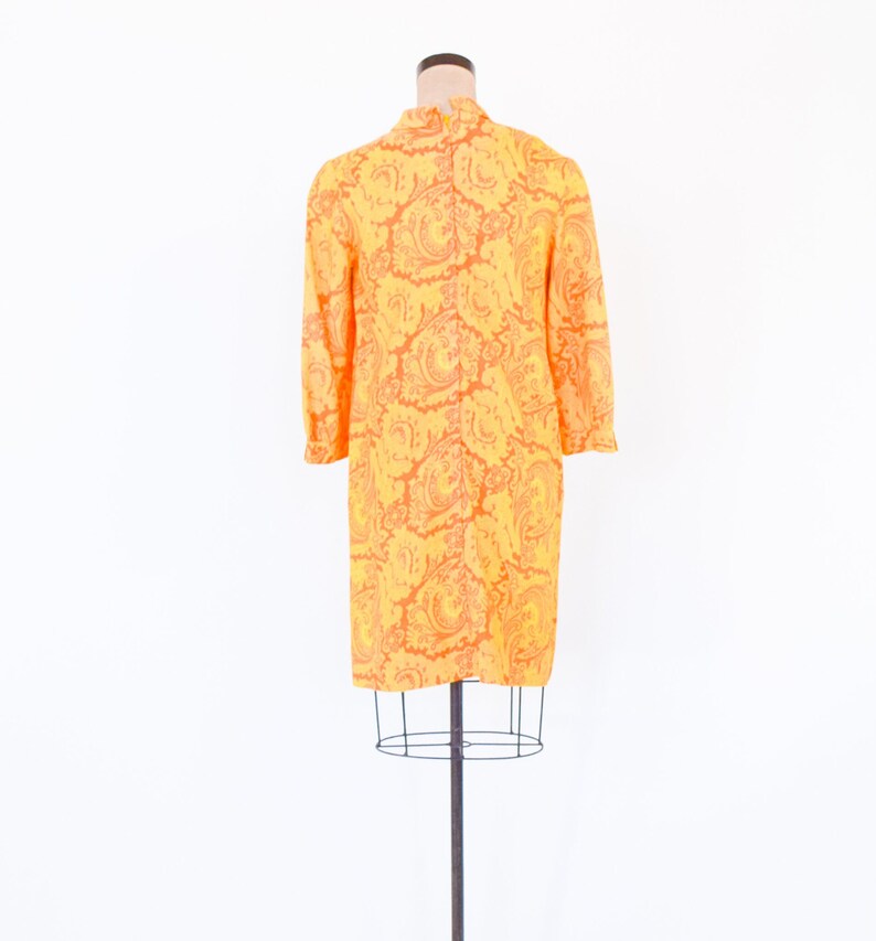 1960s Orange Yellow Print Dress 60s Yellow & Orange Nylon Print Shift Twiggy Medium image 6