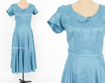 1940s Blue Taffeta Party Dress | 40s Peacock Blue Taffeta Dress | Joan Doris | Medium