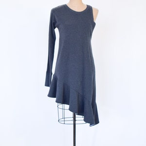 2000s Gray Knit Dress Gray Sweatshirt Dress Asymmetrical Gray Sport Dress ATKO Small image 2