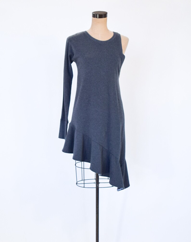 2000s Gray Knit Dress Gray Sweatshirt Dress Asymmetrical Gray Sport Dress ATKO Small image 2