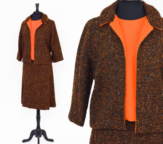 1960s Brown Wool Suit | 60s Brown Orange Wool 3 P… - image 2