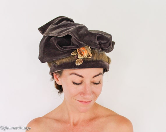 1900s Brown Velvet Hat | Turn of the Century Velv… - image 5