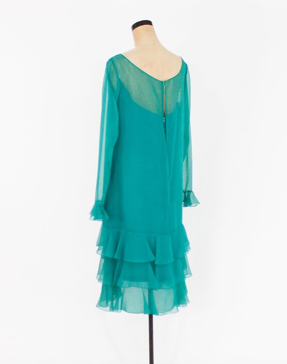 1970s Turquoise Blue Chiffon Evening Dress | 70s … - image 5