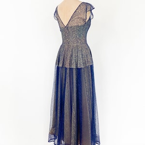 1950s Navy Lace Evening Gown 50s Navy Lace Illusion Dress Old Hollywood Small image 5