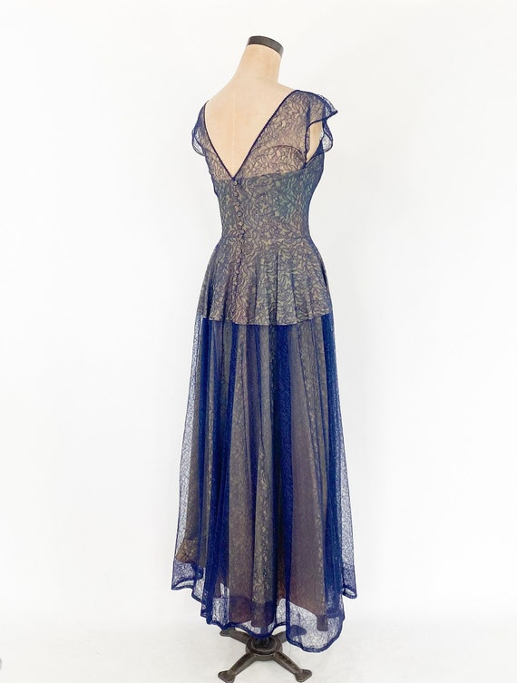 1950s Navy Lace Evening Gown | 50s Navy Lace Illu… - image 5