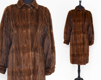 Abrigo de visón marrón de los años 40 / Abrigo de piel marrón oscuro vintage / Duplers Fine Furs, talla grande