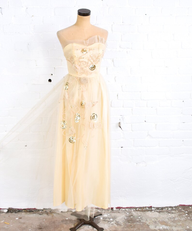 Incredible Precious 1940s Gold Stripe Maxi Dress