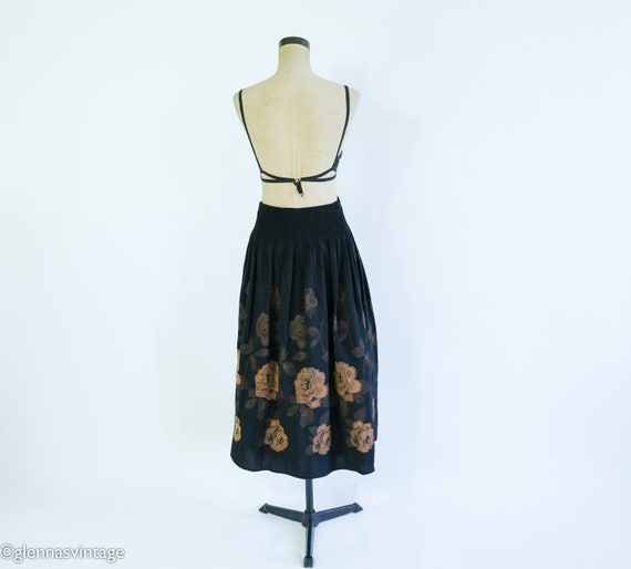 1990s Black & Bronze Floral Print Skirt | 90s Bla… - image 9