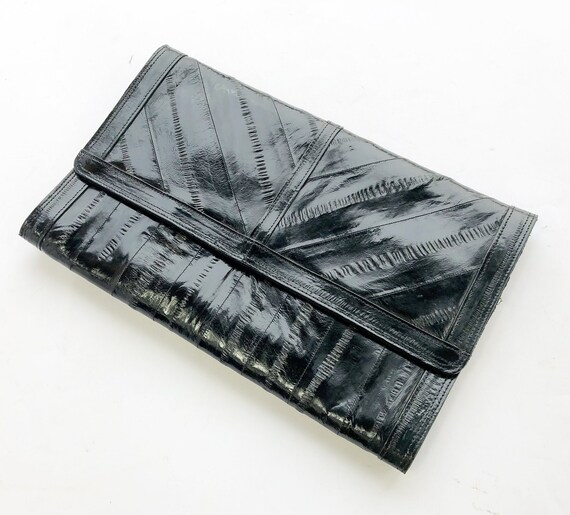 1980s Eel Skin Leather Clutch | 80s Eel Skin Hand… - image 4